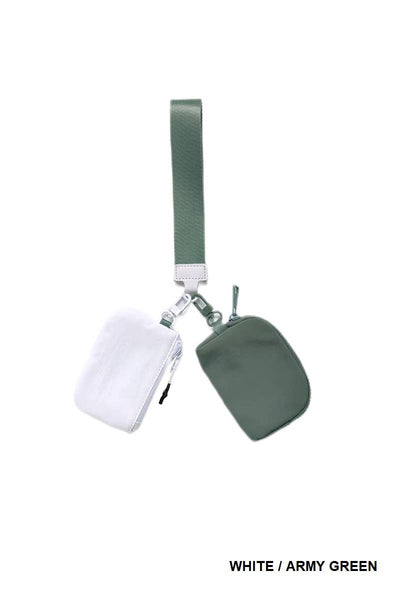Dual Pouch Wristlet Keychain Wallet:LT ROSE/IVORY