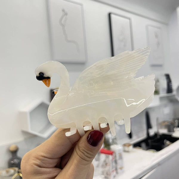 FASHIONABLE WHITE SWAN ACETIC ACID HAIR CLIP_CWAHA0549: Black / (OS) 2 - Lulu Bella Boutique