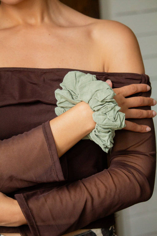Sage Linen Jumbo Scrunchie