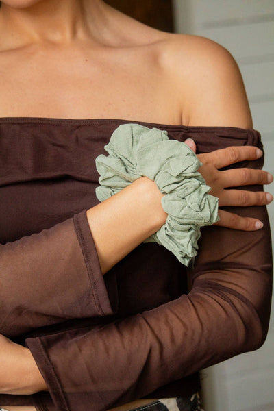 Sage Linen Jumbo Scrunchie