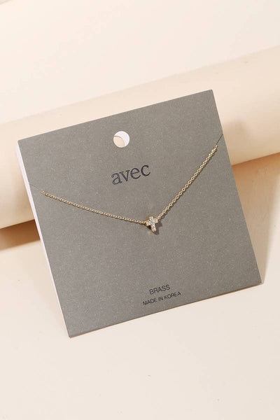 Mini Pave Cross Charm Necklace: G - Lulu Bella Boutique