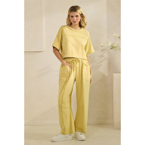 Cropped Lounge Set: Yellow / M - Lulu Bella Boutique