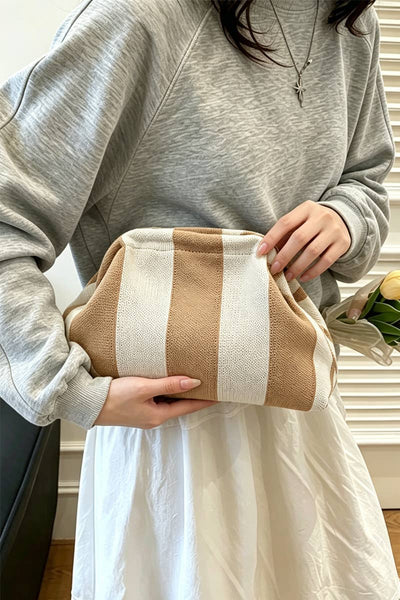 Striped Clasp Clutch Makeup Bag: ASHMOCHAWHITE - Lulu Bella Boutique