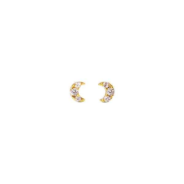 CZ Diamond Moon Screw Flat Back Earrings: Silver