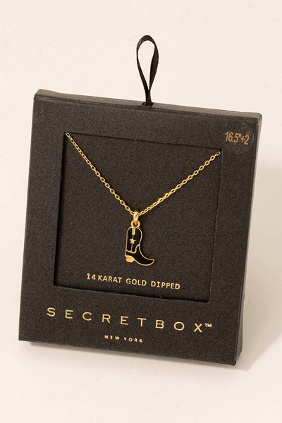 Secret Box Western Cowboy Boot Charm Necklace: BK - Lulu Bella Boutique