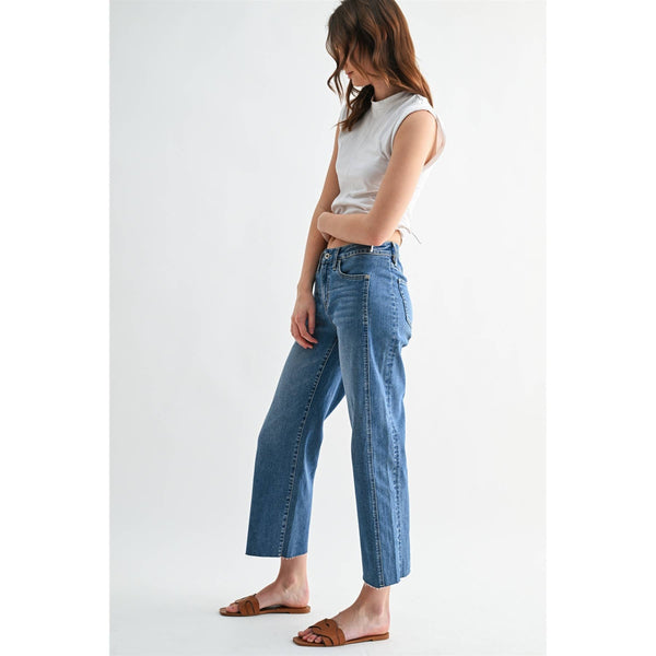MID RISE STRAIGHT TUMMY TUCK CROP LOOSE FIT: BLUE CHILL / 24 - Lulu Bella Boutique