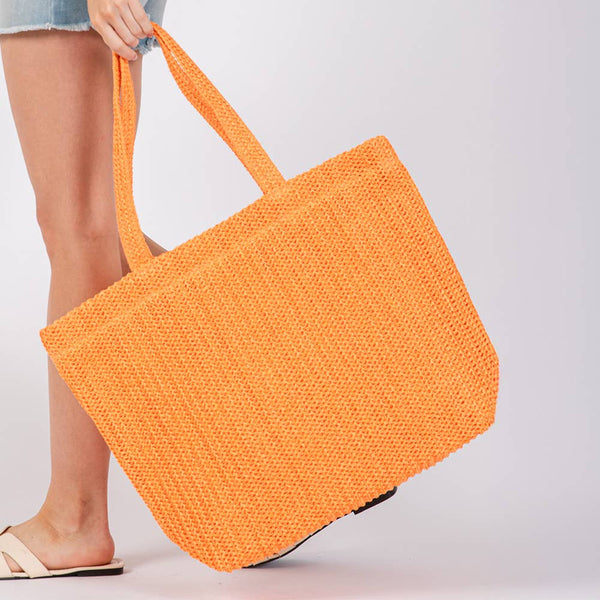 Solid Crochet Straw Tote Bag / Beach Bag
: Beige - Lulu Bella Boutique