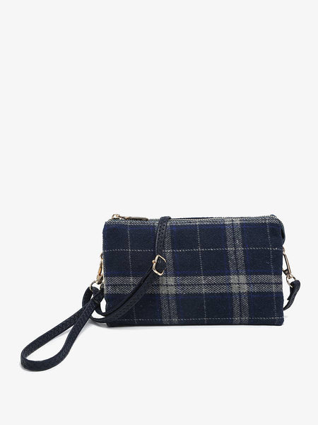 M013PLD Riley Plaid Monogrammable 3 Compartment Crossbody/Wristlet: Olive - Lulu Bella Boutique