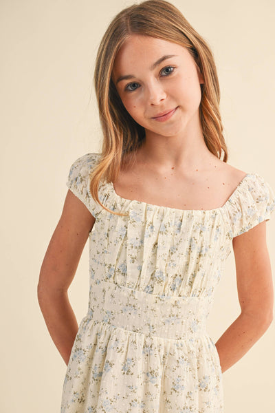 TWEEN GIRLS KIDS RUCHED SHOULDER MINI DRESS (7/14) : 7/8 - Lulu Bella Boutique