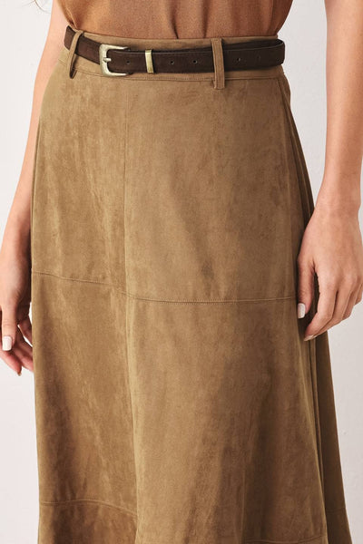 A faux suede midi circle skirt - FK1201: CAMEL / Contemporary / S - Lulu Bella Boutique
