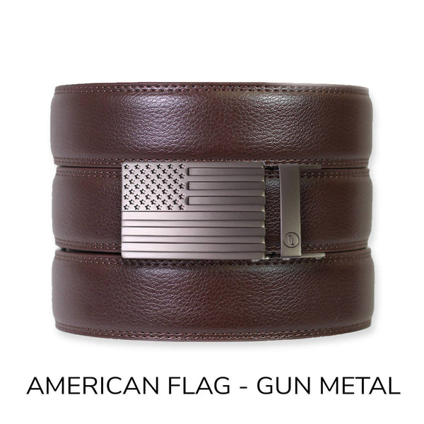 Espresso Leather Rachet Belt & Buckle Set: Gun Metal - Lulu Bella Boutique