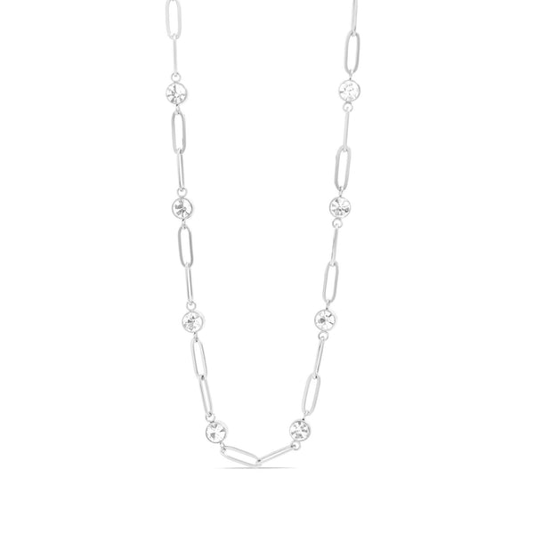 18K Gold PVD Steel Station Stone Paperclip Chain Necklace: Gold / 14+02" / 4mm - Lulu Bella Boutique