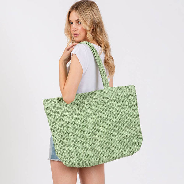 Solid Crochet Straw Tote Bag / Beach Bag
: Beige - Lulu Bella Boutique