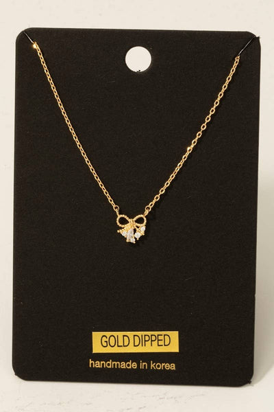 Gold Dipped Cz Studded Bow Pendant Necklace: G - Lulu Bella Boutique
