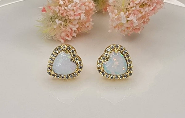 HEART SHAPE SEMI PRECIOUS STONE POST EARRINGS.: PINK OPAL - Lulu Bella Boutique