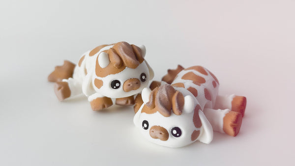Cow Flexi 3D Printed Toy, Articulated Fidget Toy: White and Brown / Small - 3" - Lulu Bella Boutique