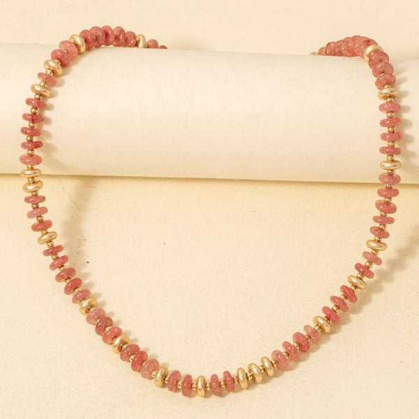 Semi Precious Stone Disc Beaded Necklace: LMUL