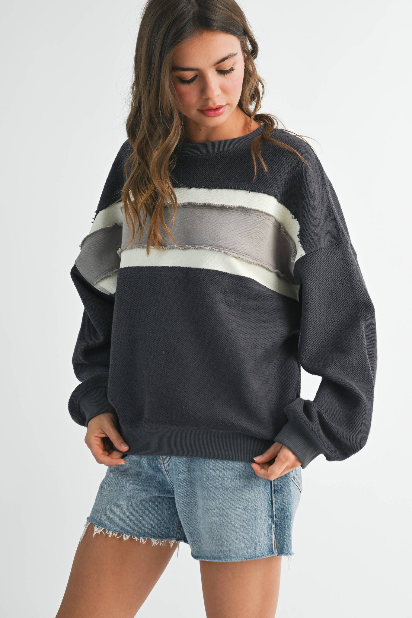 Winnie Stripe Sweatshirt: Charcoal