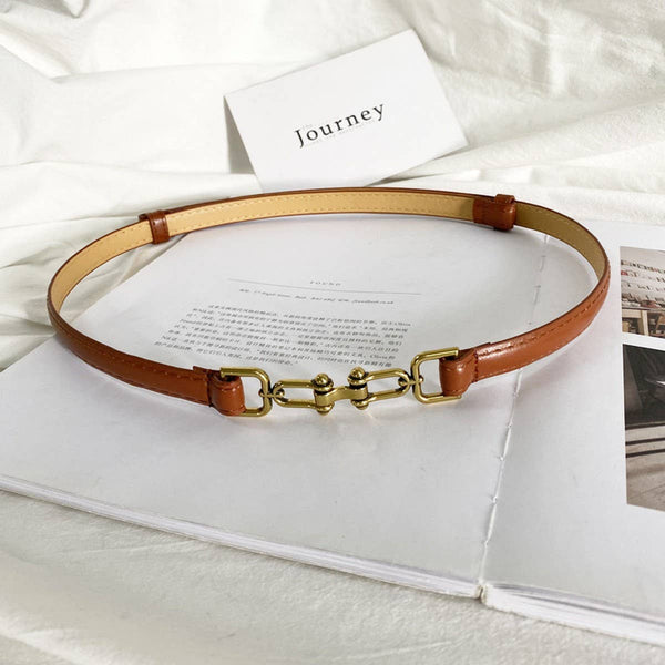 WAIST-HUGGING VINTAGE MATTE THIN BELT_CWABE0647: Brown / (OS) 2 - Lulu Bella Boutique