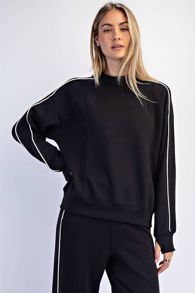 Modal Contrast Piping Lounge Set: Black/Cream - Lulu Bella Boutique