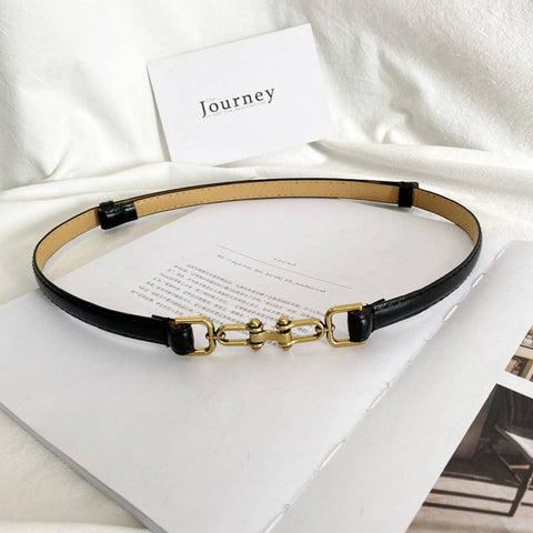 WAIST-HUGGING VINTAGE MATTE THIN BELT_CWABE0647: Black / (OS) 2 - Lulu Bella Boutique