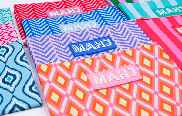 Premium Mahjong Card & Accessory Bag: Stripes- Purple & Green Card & Accessory Bag