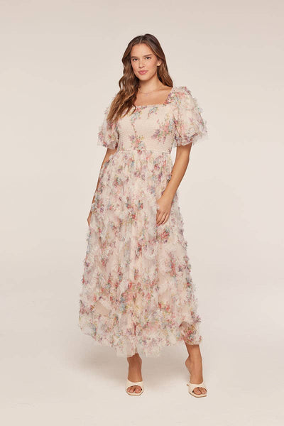 Ruffle Floral Maxi Dress: Peach / S - Lulu Bella Boutique
