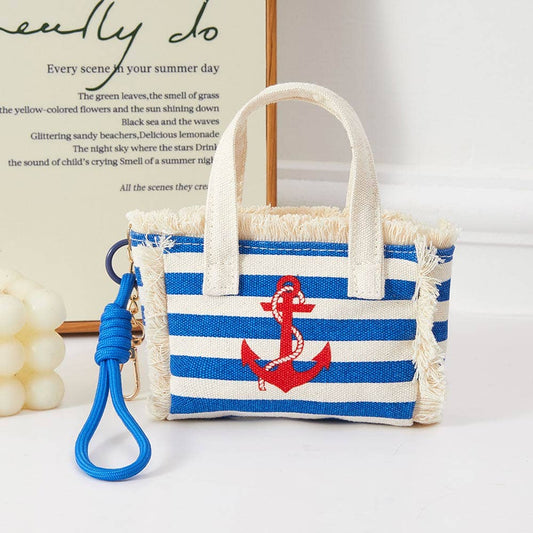 Nautical Anchor Mini Canvas Tote Bag Keychain Bag Charm - Lulu Bella Boutique