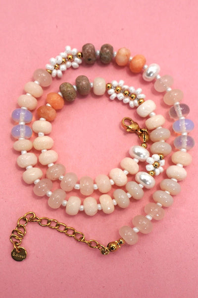 NATURAL STONE AGATE GLASS STAINLESS STEEL NECKLACE |80N92044: A - Lulu Bella Boutique
