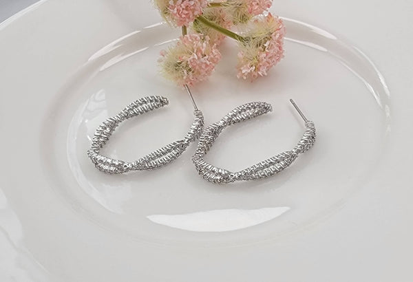 BRAIDED CZ HOOP EARRINGS.: GOLD - Lulu Bella Boutique