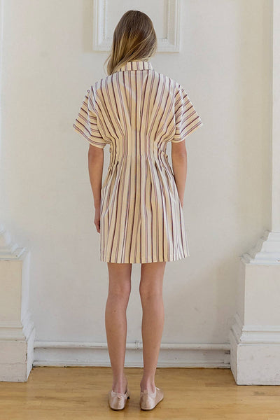 Stripe Dolman-Sleeve Button-Front Mini Dress - RD1361: CREAM PLUM STRIPE / S-M-L (3-2-1) - Lulu Bella Boutique