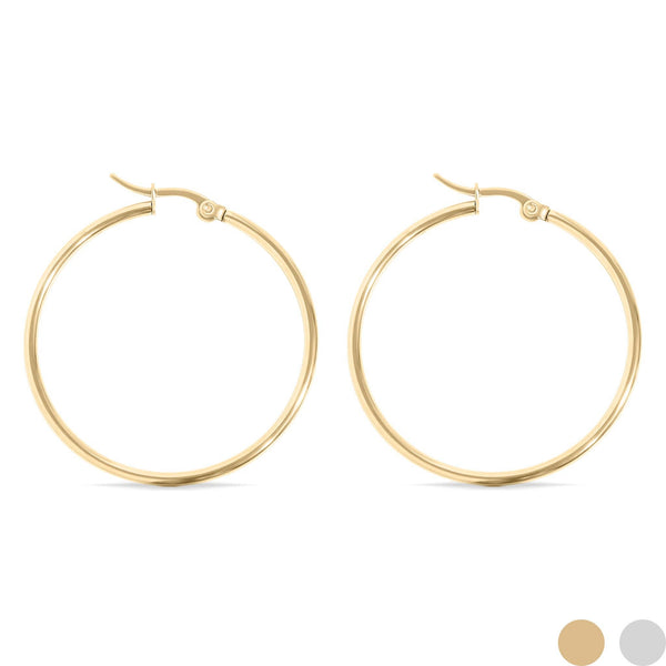 18K Gold PVD Stainless Steel Round Tube Hoop Earrings: Gold / 60mm