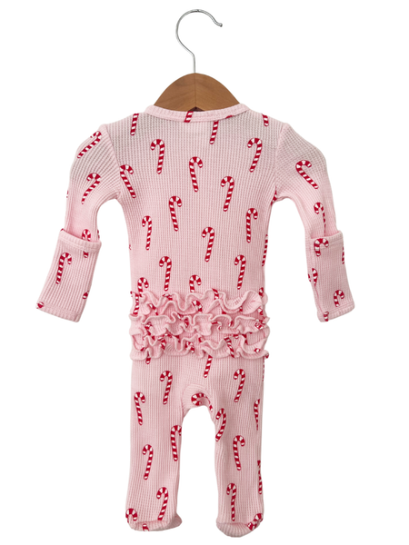 Organic Waffle Ruffle Zip Footie, Pink Candy Cane: 3 - 6 mo.