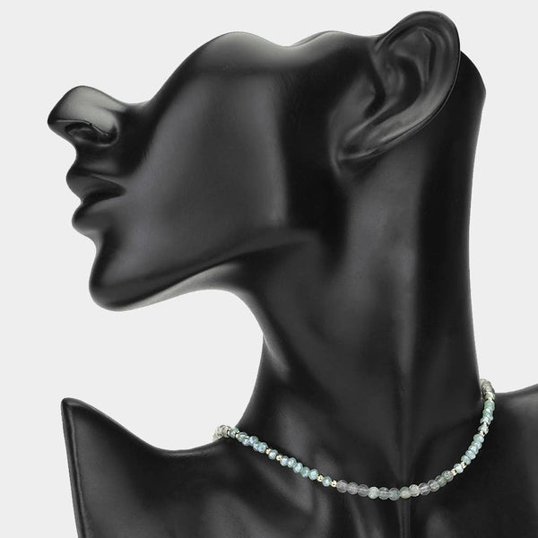 Natural Stone Metal Ball Faceted Beaded Choker Necklace: CORAL - Lulu Bella Boutique