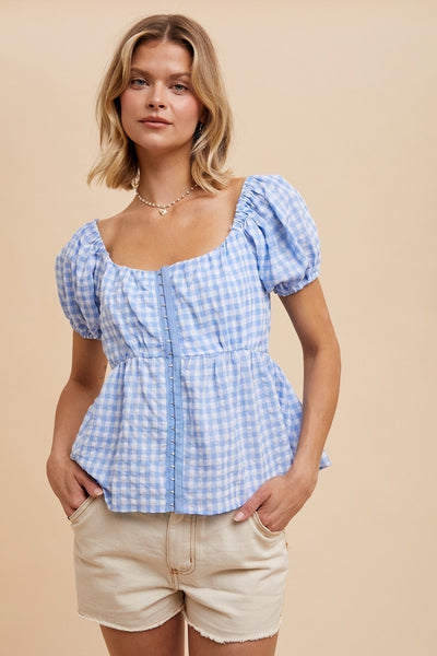 Gingham Babydoll Top