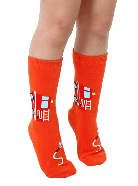 3D Packaged Crew Socks - Kids - Fire Truck - Red