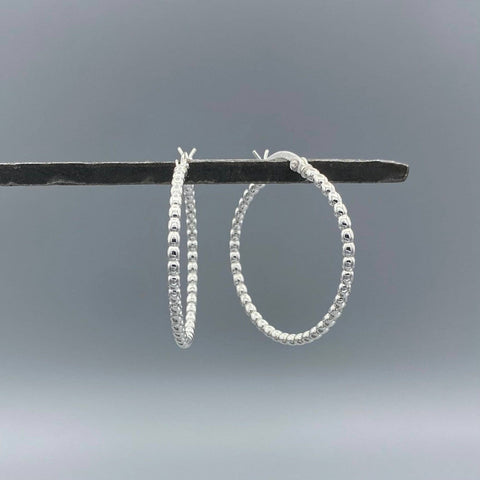 Silver Rice Bead French-lock Hoops