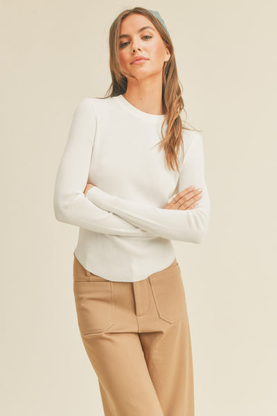 Everyday Basic Ribbed Long Sleeve Top in White