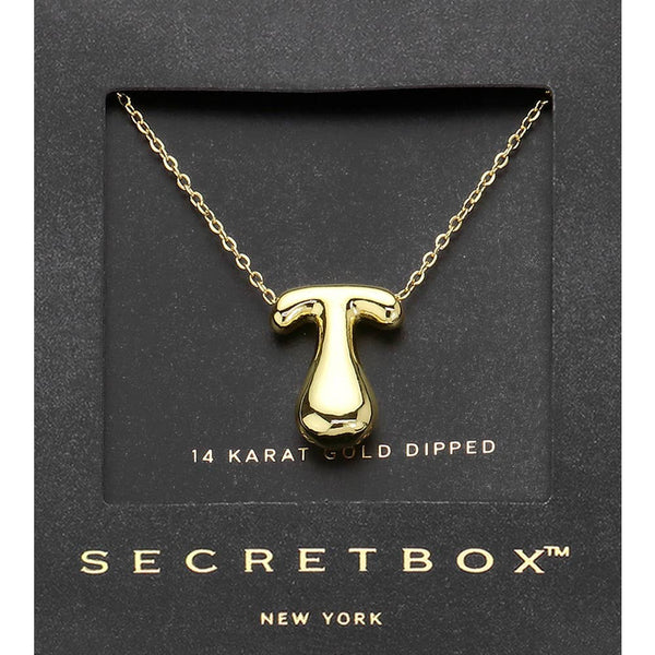 SECRET BOX_ 14K Gold Dipped Bubble Initial Pendant Necklace
: E