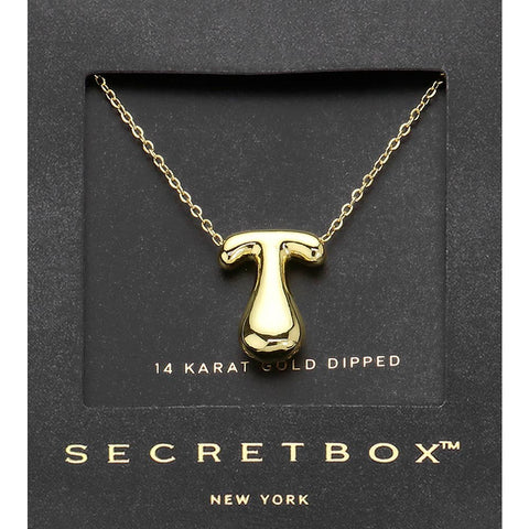 SECRET BOX_ 14K Gold Dipped Bubble Initial Pendant Necklace
: T