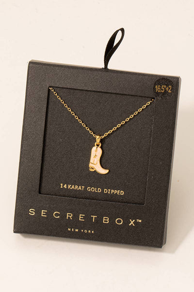 Secret Box Western Cowboy Boot Charm Necklace: BK - Lulu Bella Boutique