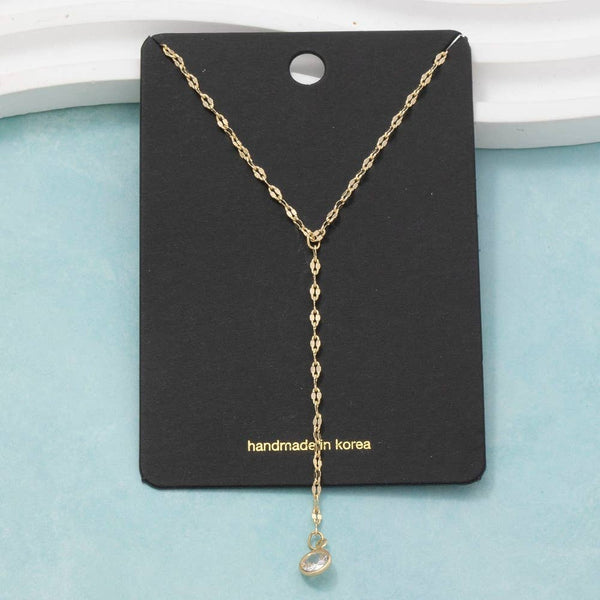 Cz Charm Y Chain Necklace: G - Lulu Bella Boutique