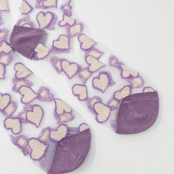 Heartful Love Sheer Socks: Pink