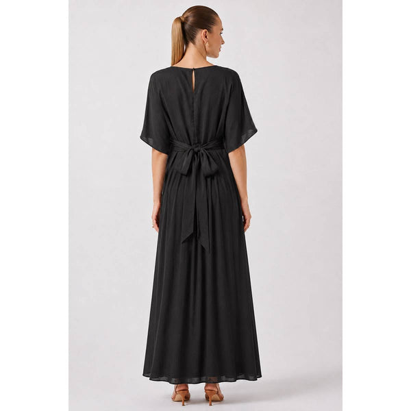 Back Tie Dolman Sleeve Maxi Dress: Black