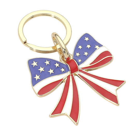 American USA Flag Bow Charm Keychain - Lulu Bella Boutique
