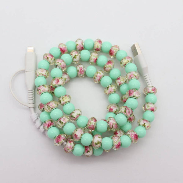 Pink heart & Floral & checker Beaded 2 in 1 Charging Cable - Lulu Bella Boutique