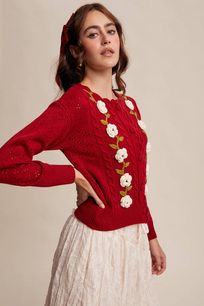 Handmade Crochet Flower Cardigan: Red