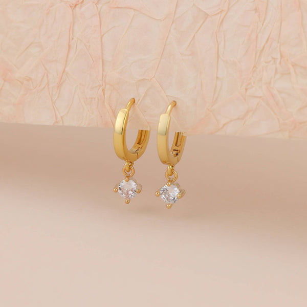 E165 gold dangle earring, dangle earring, emerald earring: Colorless