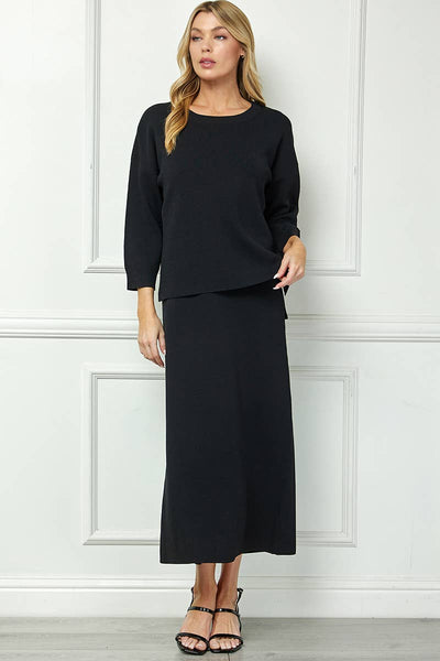 D5951 Cool-touch knit relaxed sweater dress: BLACK / S-M-L (2-2-2) - Lulu Bella Boutique