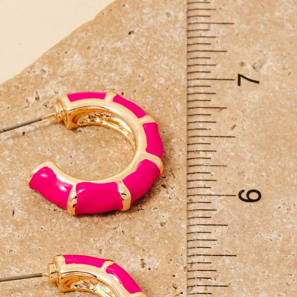Enamel Bamboo Style Hoop Earrings: WHT - Lulu Bella Boutique